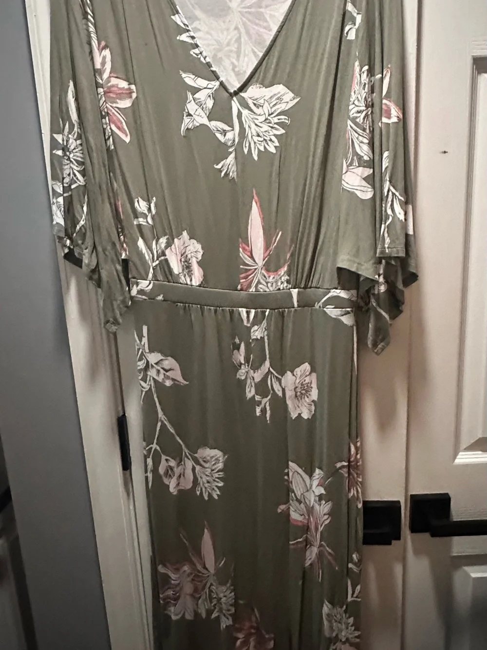 G by Giuliana Olive Floral Wrap-Style Maxi Dress
